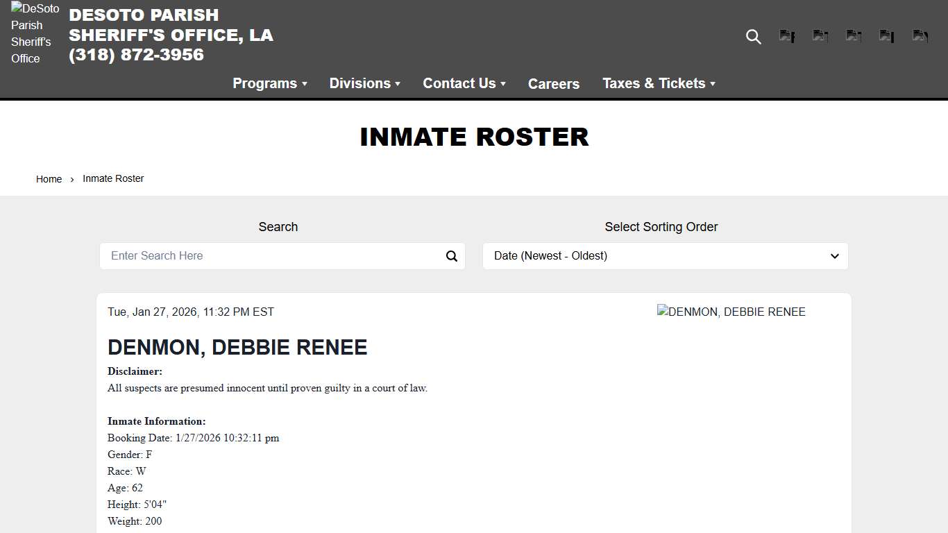 Inmate Roster DeSoto Parish Sheriff’s Office (LA)