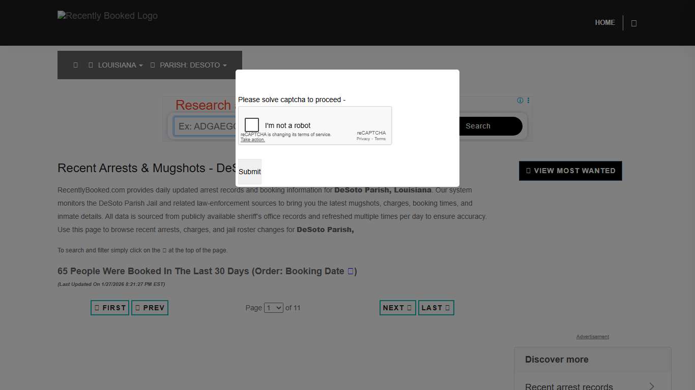 DeSoto Parish, Louisiana Mugshots RecentlyBooked.com